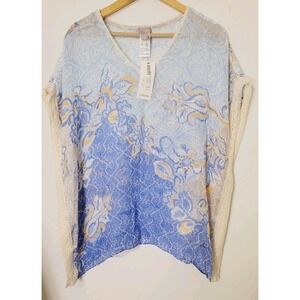 Chico's Women's‎ Floral Poncho Top Size S Linen Lightweight V Neck Tropical $99